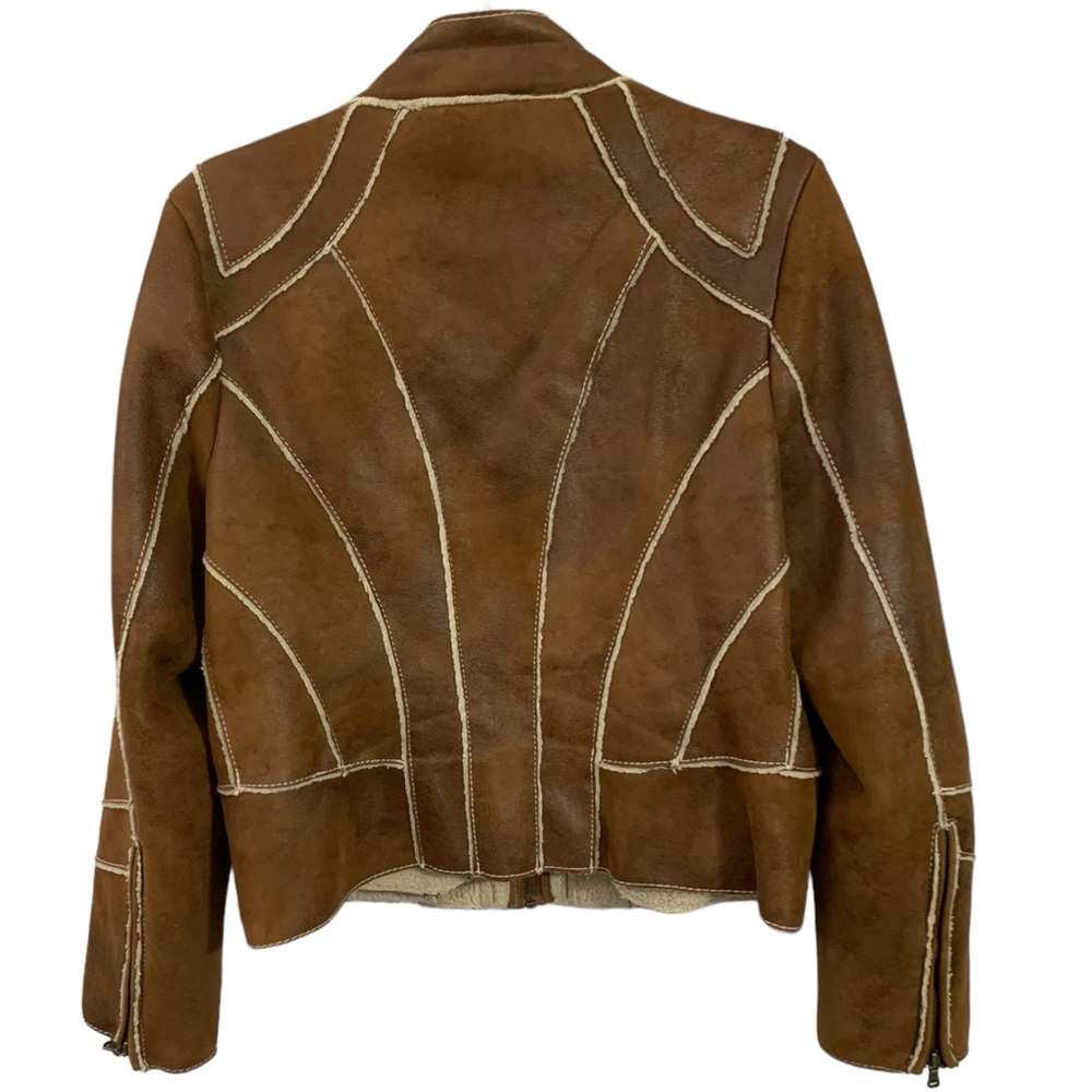 Vintage Guess Shearling Vegan Leather Front Zip Winter Jacket Women’s Size Large - Picture 7 of 10